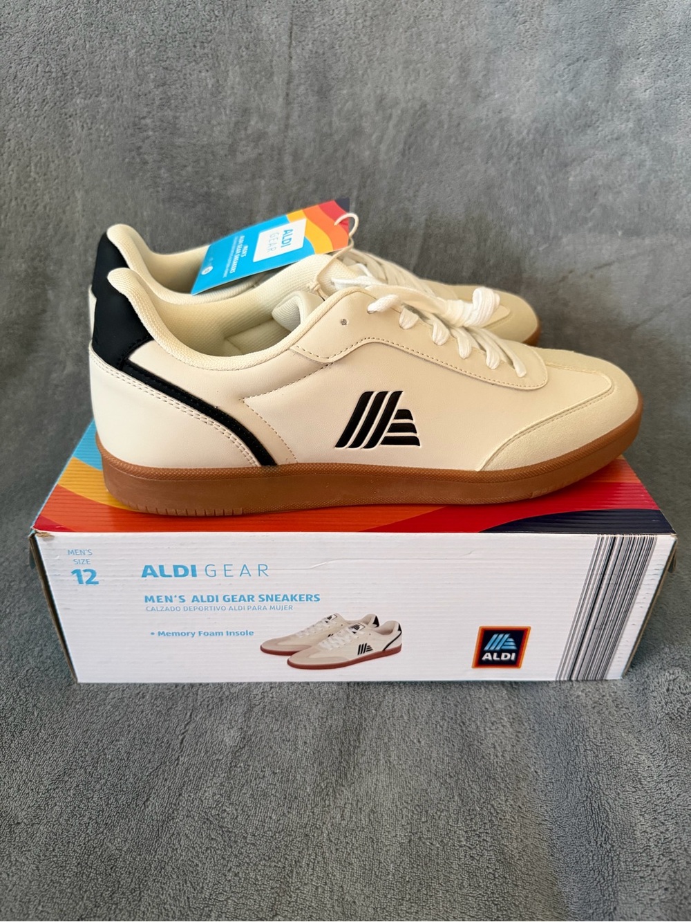 NEW ALDI RARE 50th ANNIVERSARY GEAR SNEAKERS MEMORY FOAM SHOES MEN’S 12 CREAM